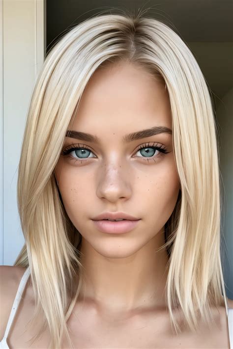 Medium Shot Editorial Front Photo Of 18 Yo Naked Woman Blonde Hair