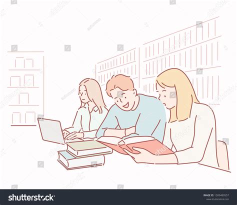 People Studying Together Hand Drawn Style Stock Vector Royalty Free