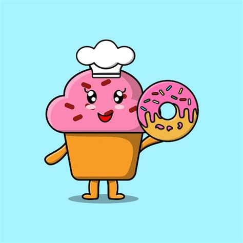 Beignets De Personnage De Chef Cupcake Dessin Animé Mignon En