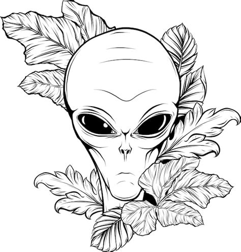 Ilustración de vector de cabeza alienígena de contorno vectorial