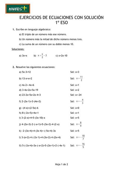 PDF EJERCICIOS DE ECUACIONES CON SOLUCIÓN 1º PDF fileEJERCICIOS DE