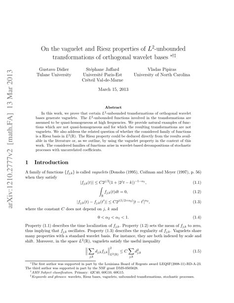 Pdf On The Riesz And Vaguelet Properties Of L Unbounded