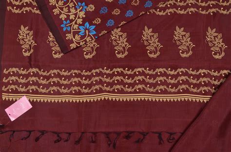 Tvis And Bliss Maroon Plain Printed Mangalagiri Silk Saree