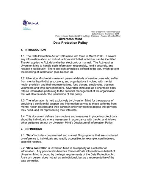 Personal Data Protection Policy Template Prntbl