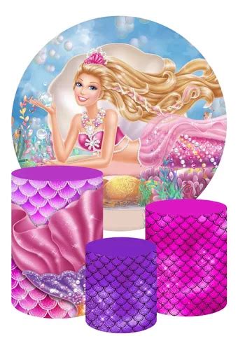 Painel Redondo Capas Cilindro Barbie Sereia Sublimado D Venda Em