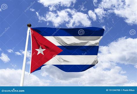 Cuba Flag Mockup Fluttering Under Blue Sky Stock Photo - Image of ...