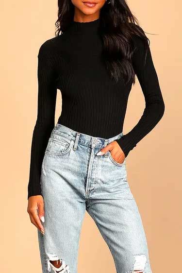 Crawford Black Long Sleeve Mock Neck Bodysuit