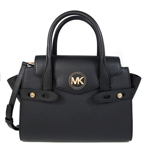 Michael Kors Carmen 金字大圓標logo素面皮革翻蓋手提x肩斜兩用包黑色 手提包兩用包 Yahoo奇摩購物中心