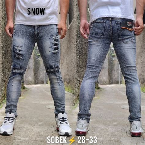 Jual Celana Jeans Panjang Pria Sobek Ripped Petir Slimfit Shopee