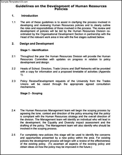 Guidelines On The Development Of Human Resources Policies Sample