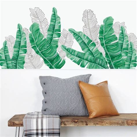 Large Leaf Wall Decals Green Plant Removable Leaves Wallpaper Etsy