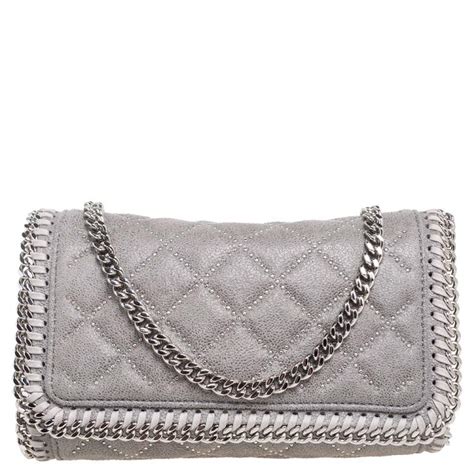 Stella McCartney Grey Quilted Faux Suede Studded Falabella Flap