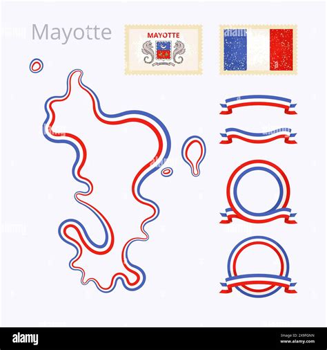 Outline Map Of Mayotte Border Is Marked With Ribbon In National Colors