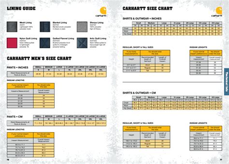 Men's and Women's Size Chart - Carhartt Download Printable PDF ...