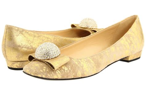 Gold Wedding Shoes Ballet Flats with Rhinestone Detail