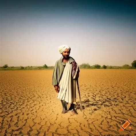 Pakistani Farmer Looking Sad In Barren Land On Craiyon