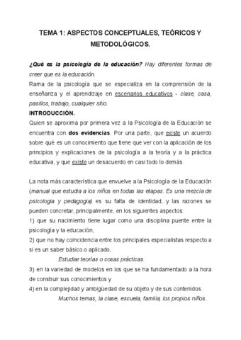 TEMA 1 PSICOLOGIA De La EDUCACION Pdf