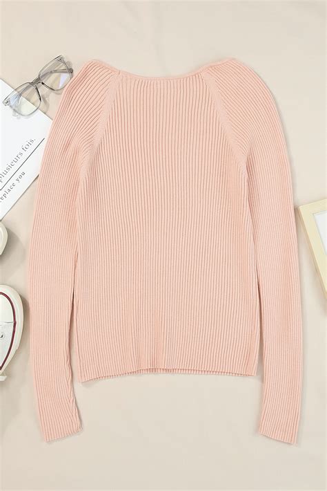 US 9 09 Drop Shipping Nude Ribbed Slim Fit Knit Sweater For Women