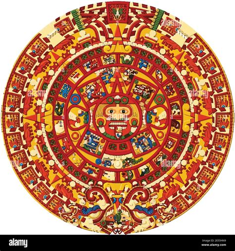 Aztec Sun Stone Calendar Illustration Post Classic Mexica Sculpture