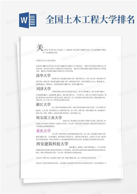 全国土木工程大学排名word模板下载编号lrgevobd熊猫办公