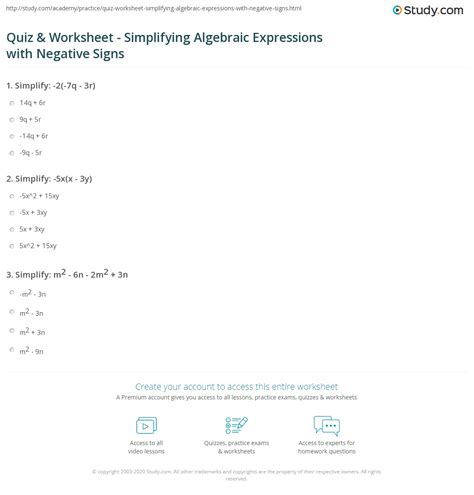 Simplify Expressions Worksheet