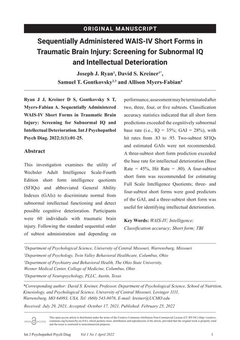 Pdf Sequentially Administered Wais Iv Short Forms In Traumatic Brain