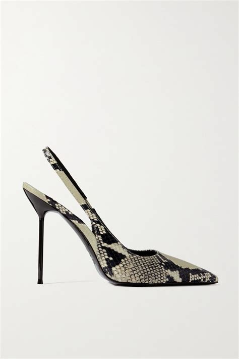 PARIS TEXAS Lidia Snake Effect Leather Slingback Pumps Snake Print