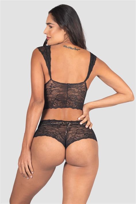 Conjunto Lingerie Cropped Preto Ref P B Kaisan