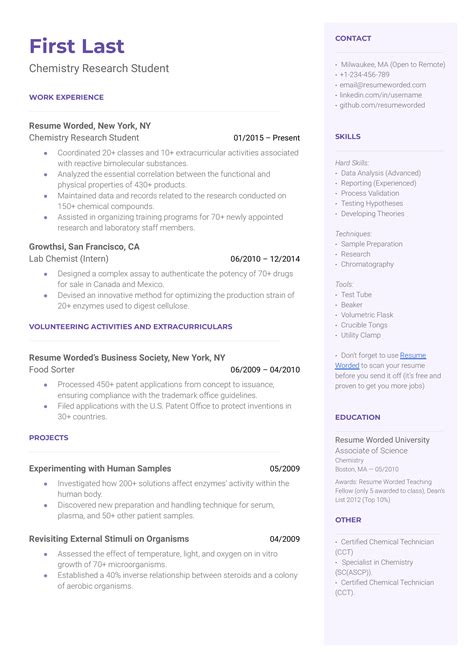 6 Chemistry CV Examples For 2025 Resume Worded