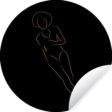 WallCircle Muurstickers Behangcirkel Vrouw Gold Black Line