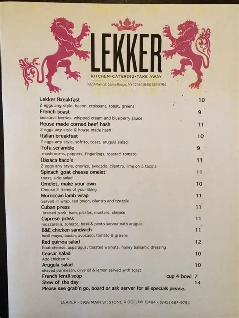 Lekker 209 Menu Menu For Lekker 209 Stone Ridge Hudson Valley