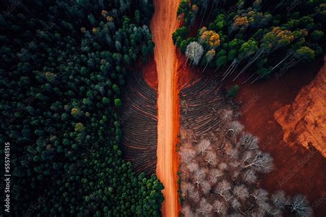 environment related harm. both logging and deforestation. aerial image ...
