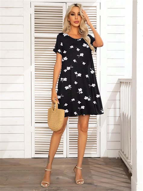 Dearcase Floral Print Slant Pocket Dress Shein Uk