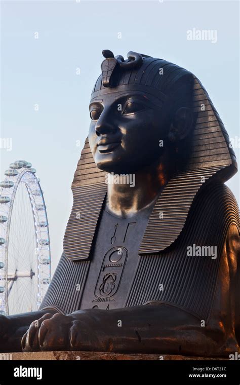 UK, London, Victoria Embankment, Sphinx Statue and London Eye Stock Photo - Alamy