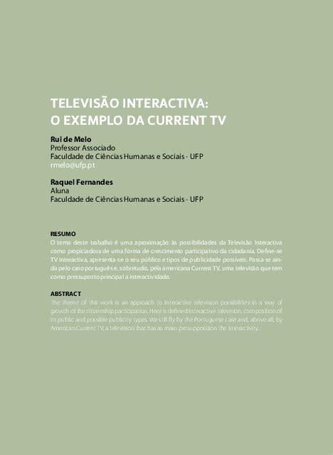 Pdf Televisão Interactiva O Exemplo Da Current Tv Rui Melo