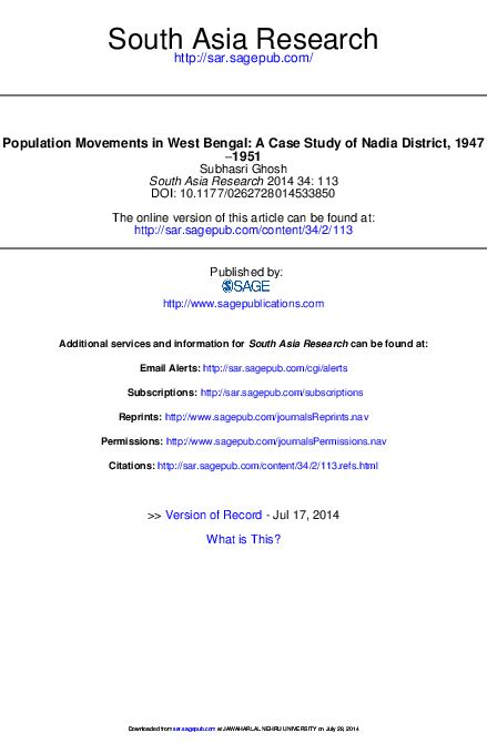 (PDF) Population Movement in Nadia District, 1947-1951