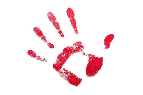 a red handprint on a white background that looks like it has been made with crayons