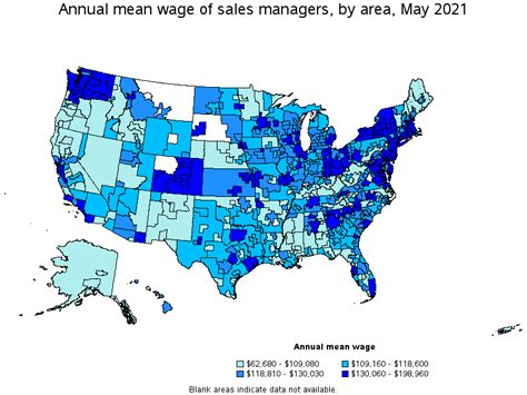 Map Of Annual Mean Wages Of Sales Managers By Area May 2021