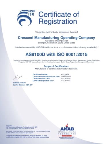 As9100d With Iso 9001 Crescent Manufacturing