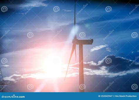 Wind Turbine On The Sunset Stock Image Image Of Generation Climate 253342947