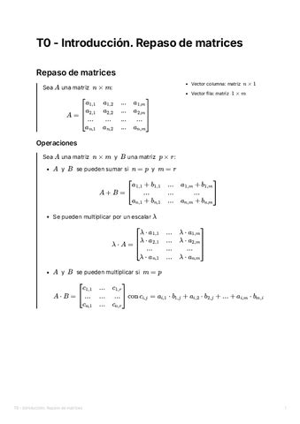 T Introducci N Repaso De Matrices Pdf