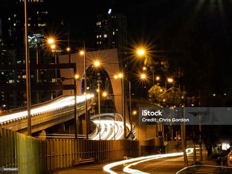 Multi Lane Freeway And Overpass Roads At Night Stock Photo - Download ...