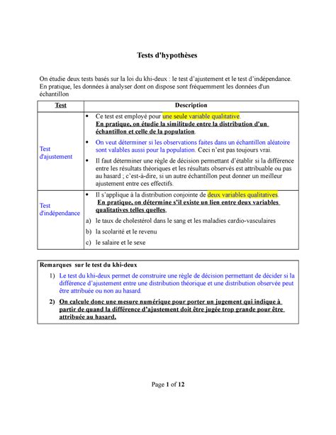 H15 Chap11 Test Chi Deux Tests d hypothèses On étudie deux tests