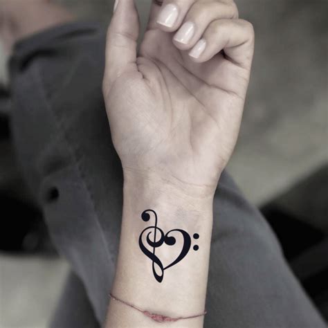 Music Note Heart Temporary Tattoo Sticker - OhMyTat