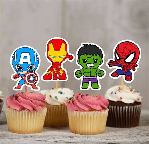 Avengers Cupcake Toppers Marvel Birthday Spiderman Captain America Hulk