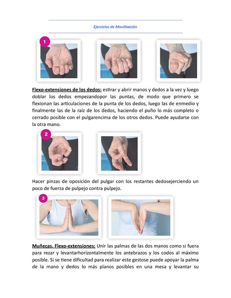 Ejercicios de movilización articular Flexo extensiones de los dedos