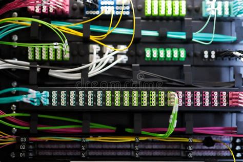 Fiber Optic Patch Cords And Rack Mount Patch Panel Stock Photo Image