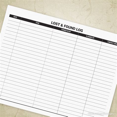 Lost and Found Log Printable