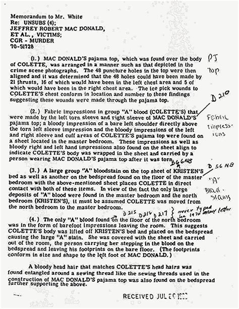 Jeffrey Macdonald Case Justthefacts Fbi Memo Re Conclusions Re Jeffrey Macdonald S Statements