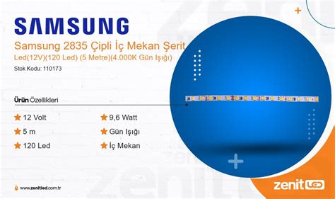 Şerit Led Samsung İç Mekan IP20 2835 12 V 9 6 W Mt 120 Led 10 lm Led 4